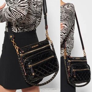 MZ Wallace Glossy Black Quilted Crossbody Bag